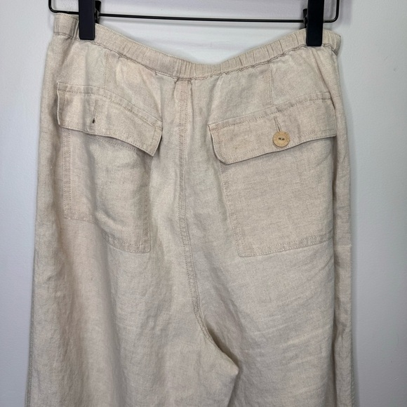 Eddie Bauer Tan 100% Linen Lightweight Flare Leg Pants Size 6 Split Hem - Picture 8 of 15